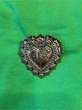 Dolce & Gabbana Silver Heart Brooch with Filigree Bow